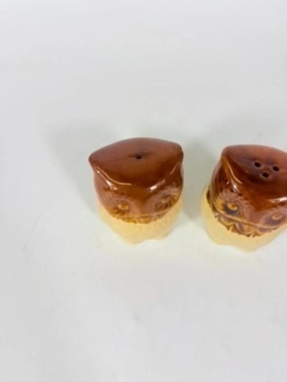 Pottery Owl Salt & Pepper Shakers  Brown Glaze Vintage Kitchenware Retro Collect